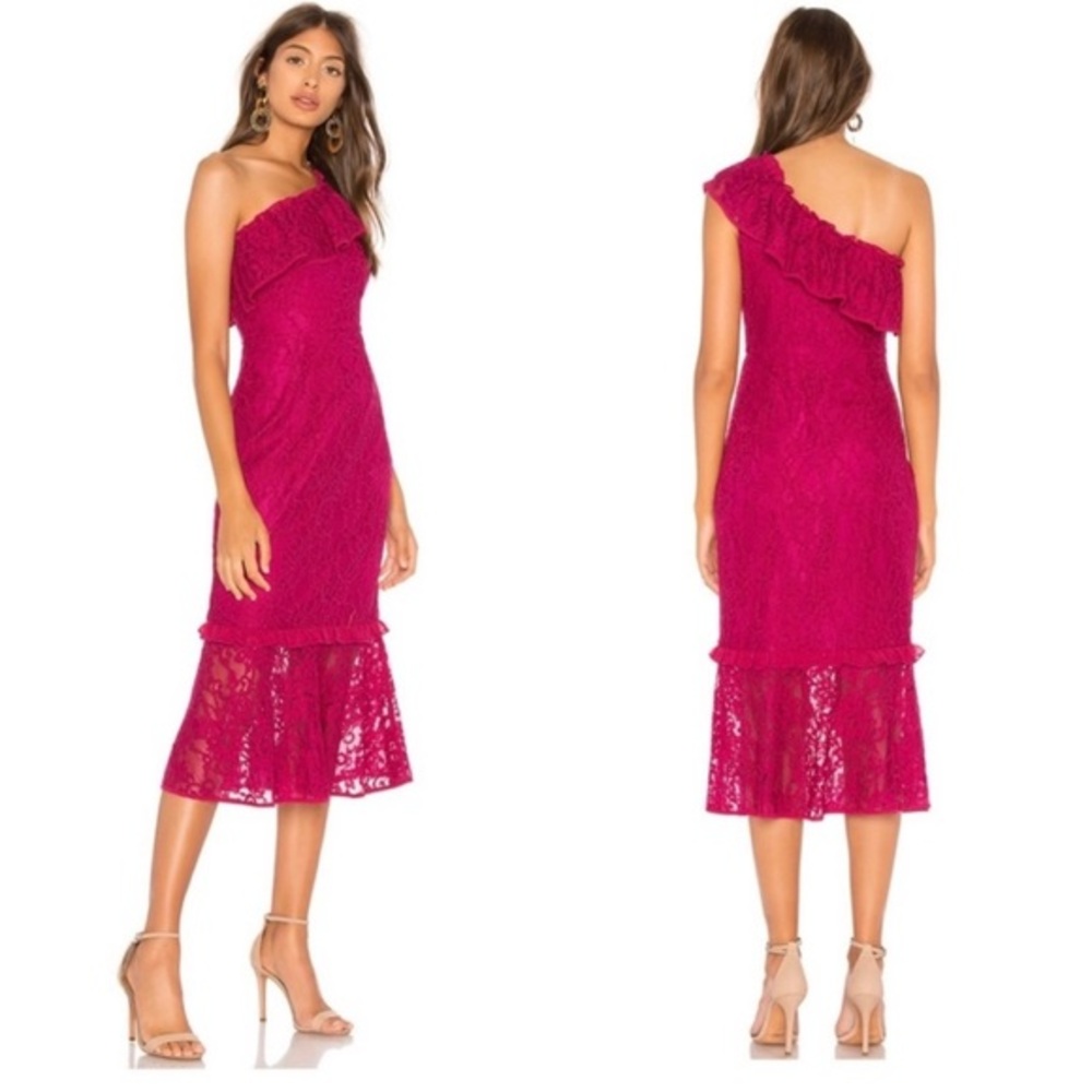 Lovers + Friends Jasper Midi Dress Berry One Shoulder Lace size XS